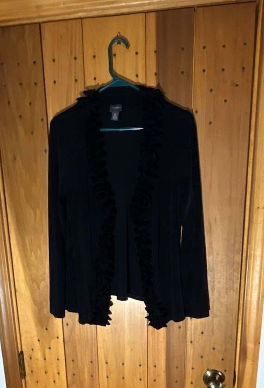 Travelers by Chico's Cardigan Size 0 Black Ruffle Trim Open Front